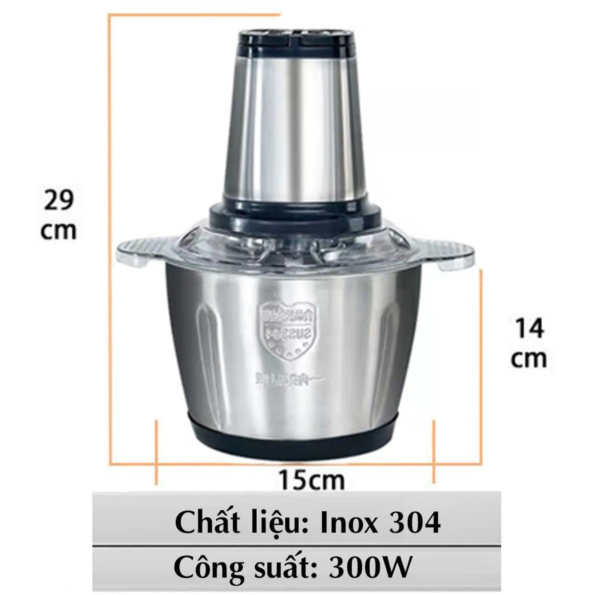 Máy xay thịt đa năng cối inox 304 dung tích 2 lít công suất 250W, máy xay thịt 4 lưỡi, máy xay sinh tố (ảnh 2/5)