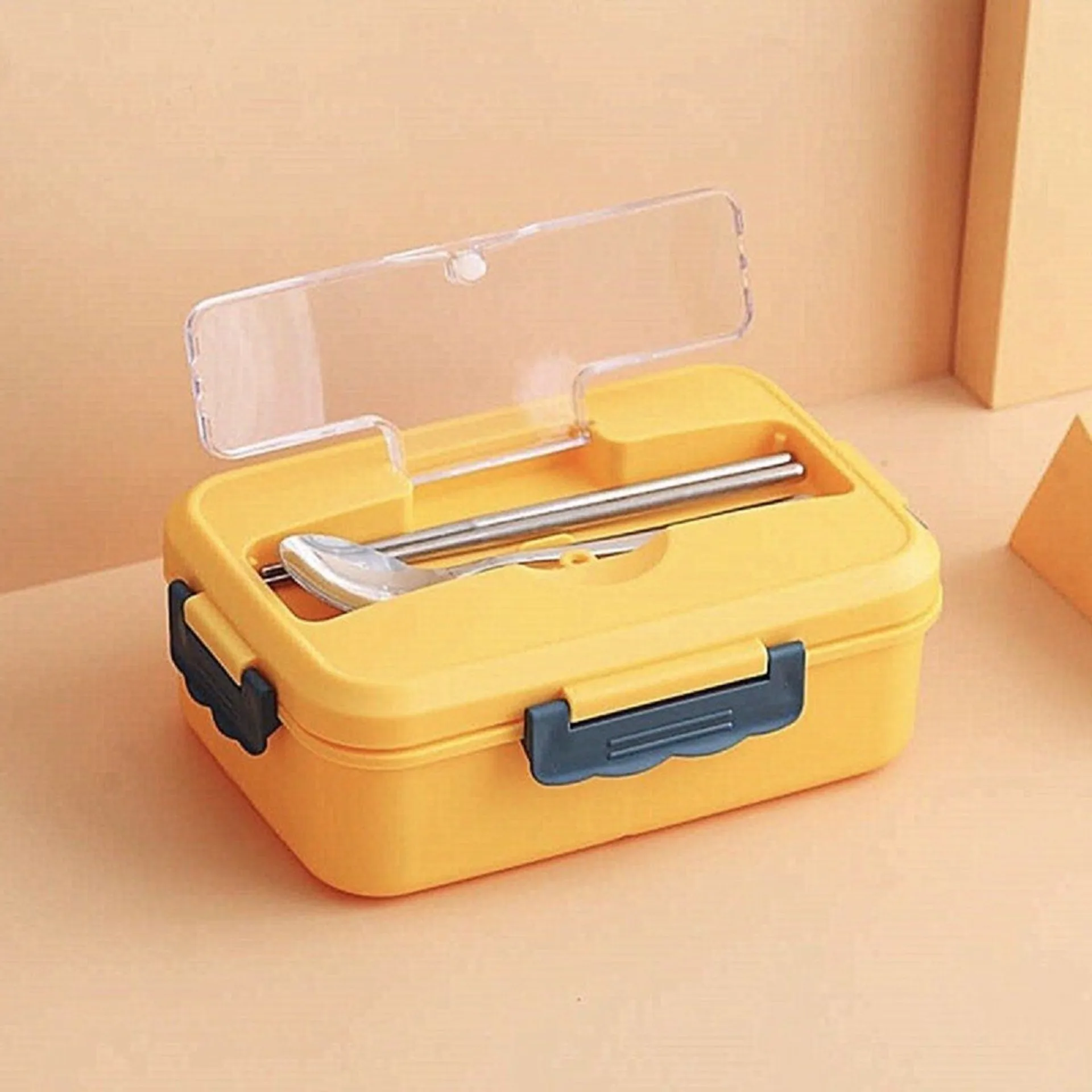 Hộp cơm lúa mạch 1 tầng 3 ngăn kèm đũa thìa inox, hộp cơm văn phòng (ảnh 2/5)