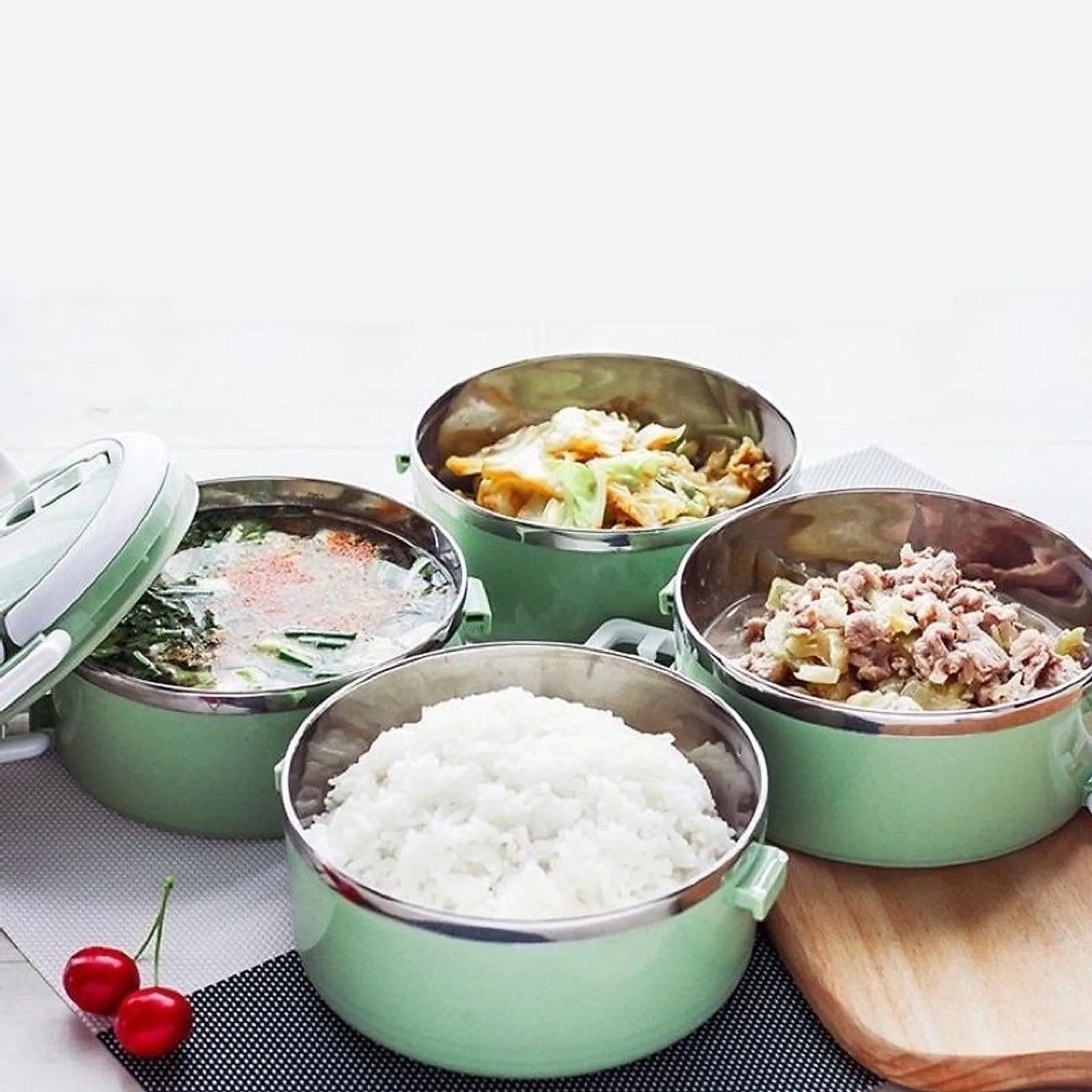 Hộp cơm lúa mạch 4 tầng có quai xách, cặp lồng cơm giữ nhiệt (ảnh 3/6)