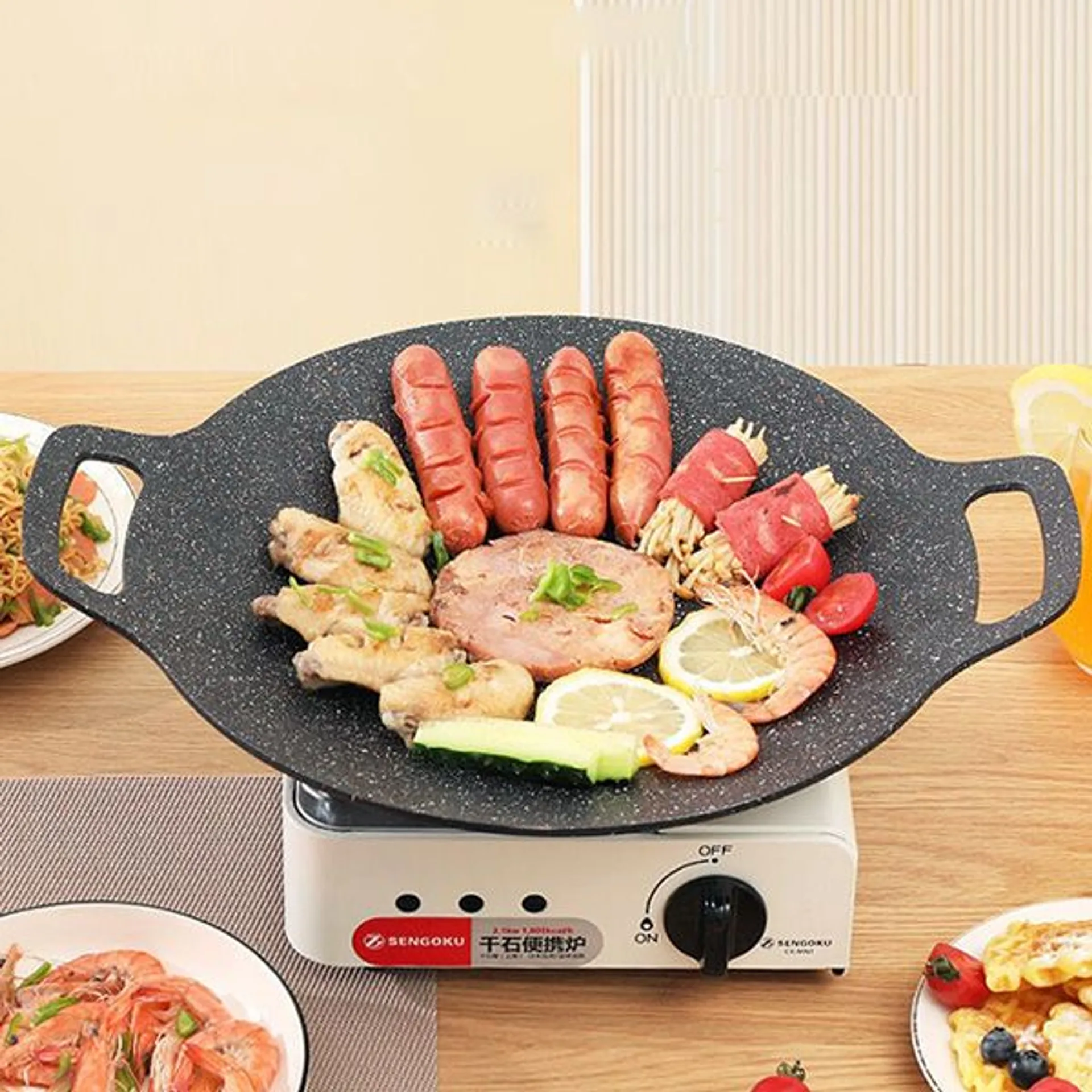 Chảo nướng đá không dầu chống dính size 34 cm, chảo đá nướng thịt kiểu Hàn Quốc (ảnh 5/5)