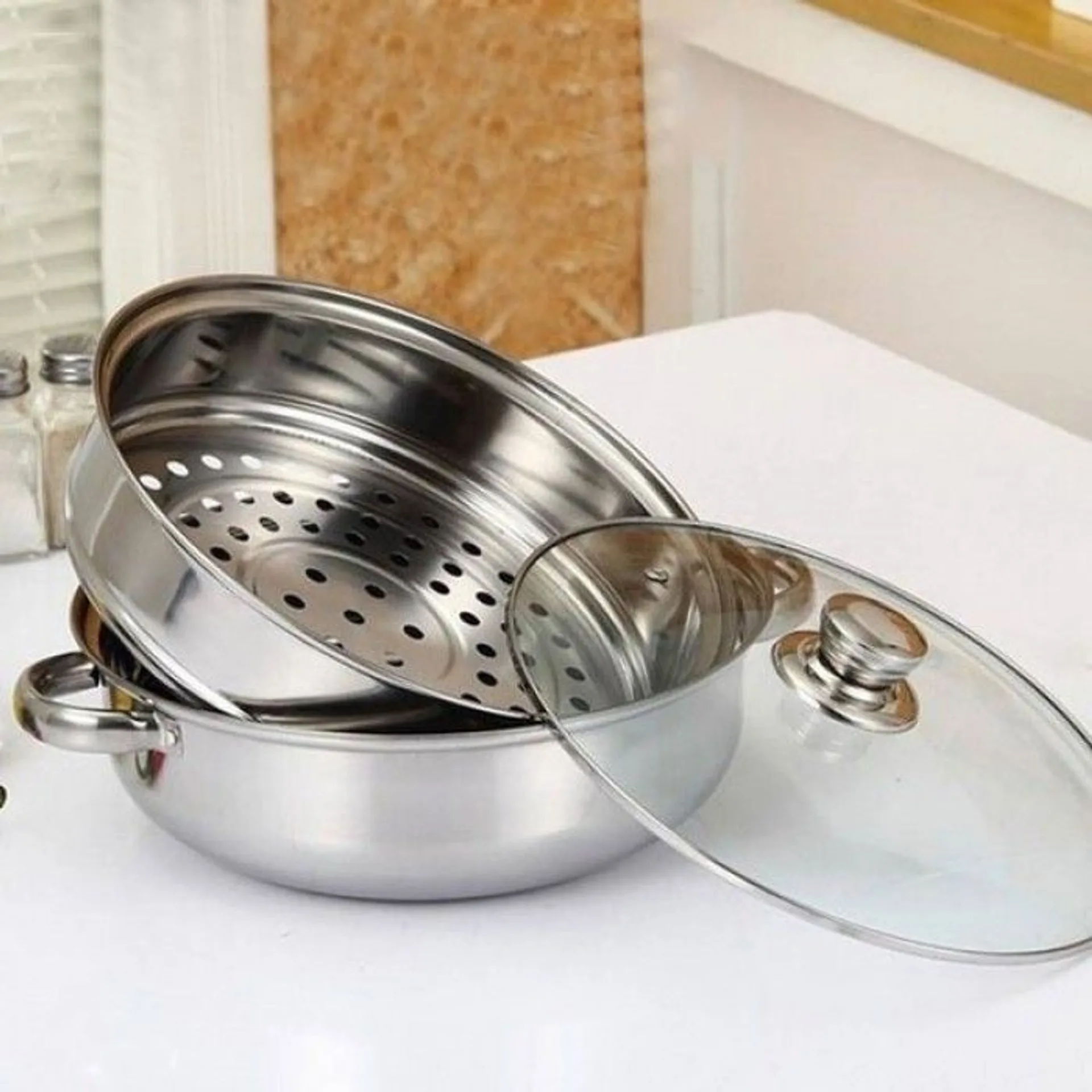 Nồi hấp inox đa năng 2 tầng size 28 cm, xửng hấp cách thủy (ảnh 5/6)