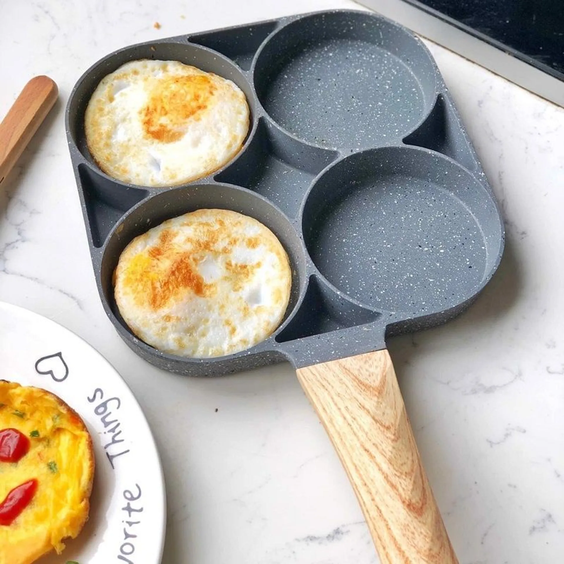 Chảo chiên rán trứng làm bánh 4 ngăn, chảo chống dính cao cấp tay cầm gỗ 4 ngăn (ảnh 4/5)