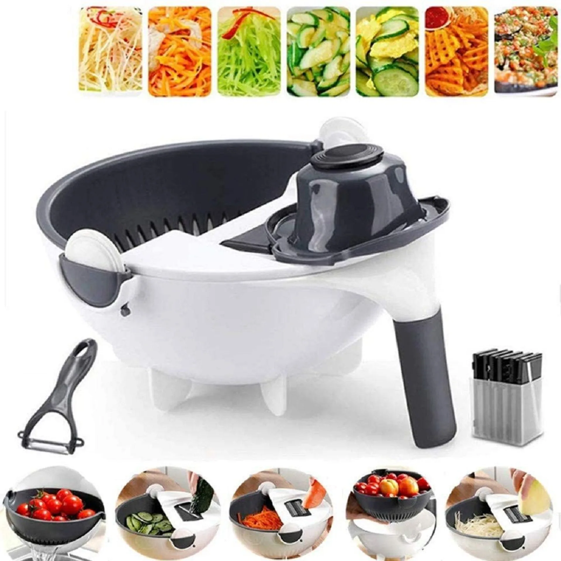 Bộ dụng cụ nạo củ quả đa năng 9 in 1 kèm rổ đựng tiện dụng, dụng cụ cắt gọt (ảnh 2/5)