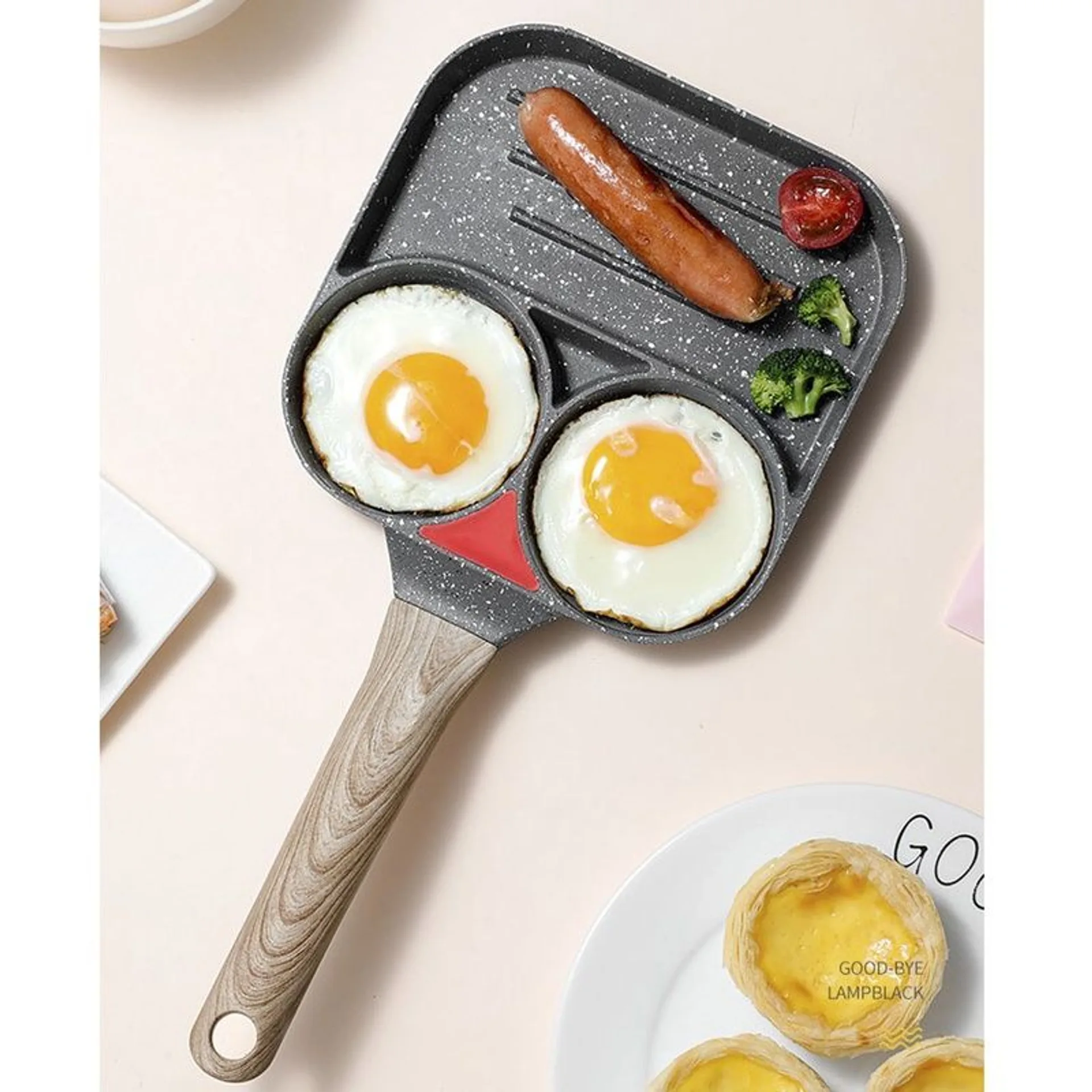 Chảo đá chia ô 3 ngăn chiên rán chống dính tốt dùng cho mọi loại bếp