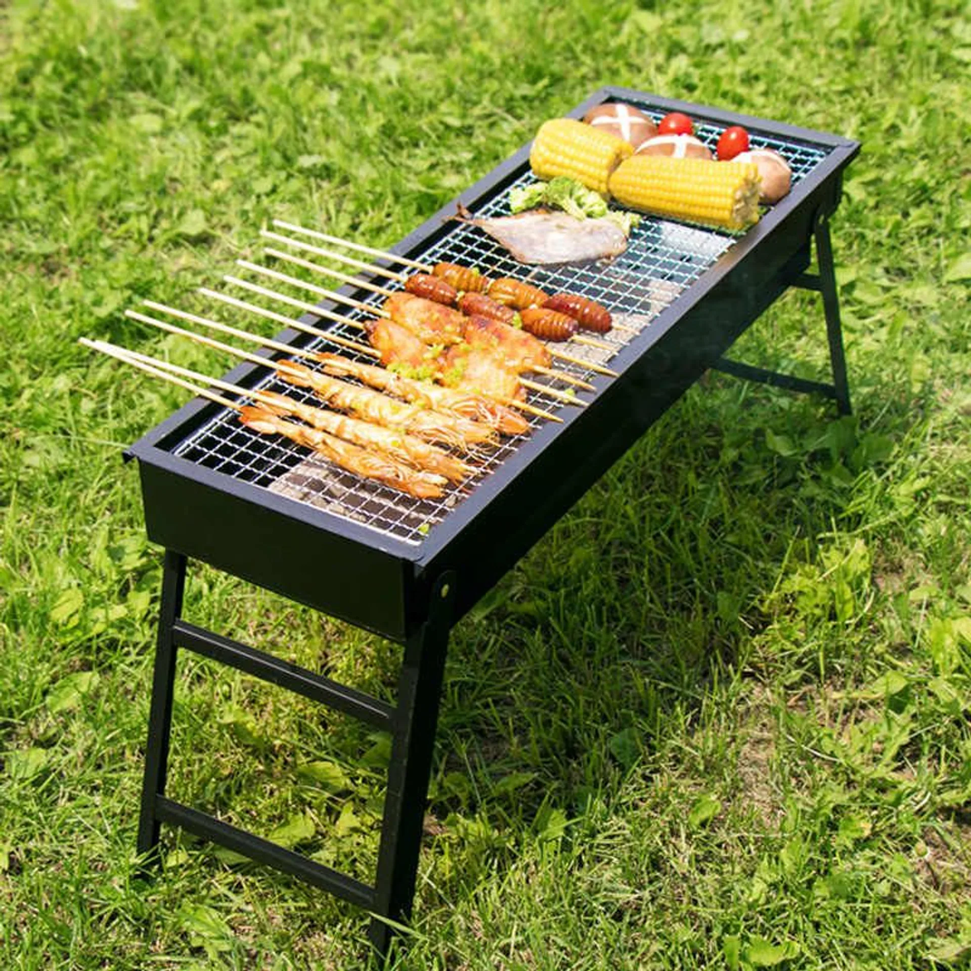 Bếp nướng than hoa dài chống khói hình chữ nhật, bếp nướng bbq ngoài trời