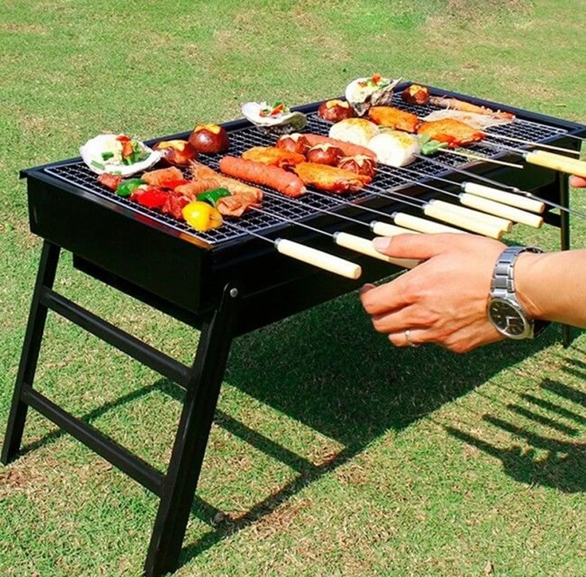 Bếp nướng than hoa dài chống khói hình chữ nhật, bếp nướng bbq ngoài trời (ảnh 3/5)