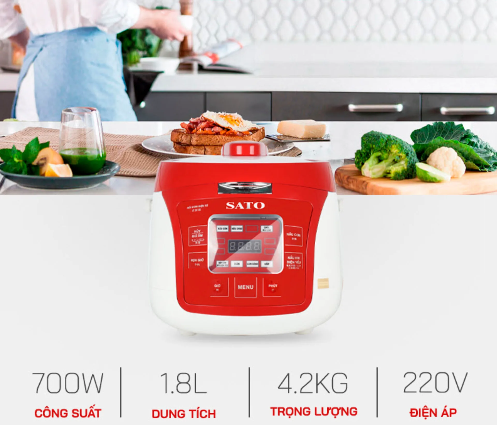 Nồi cơm điện tử SATO 18DT017 (D) 1.8L (ảnh 3/5)