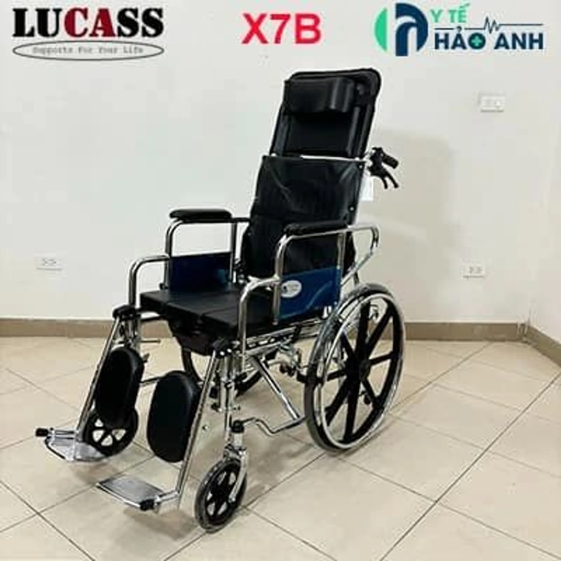 Các loại xe lăn đa năng có bô vệ sinh + ngả nằm, chống lật Lucass (ảnh 4/5)