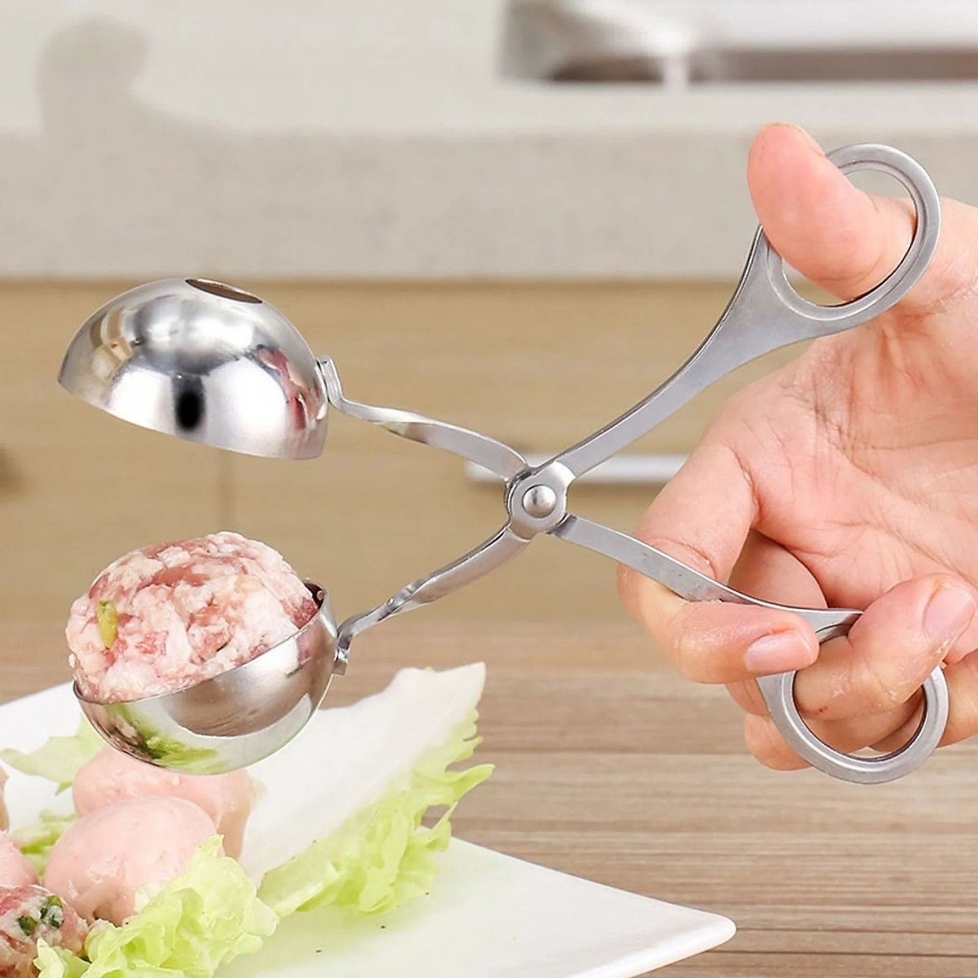 Dụng cụ kẹp thịt viên chả viên inox đa năng, kẹp thịt viên tròn (ảnh 3/6)