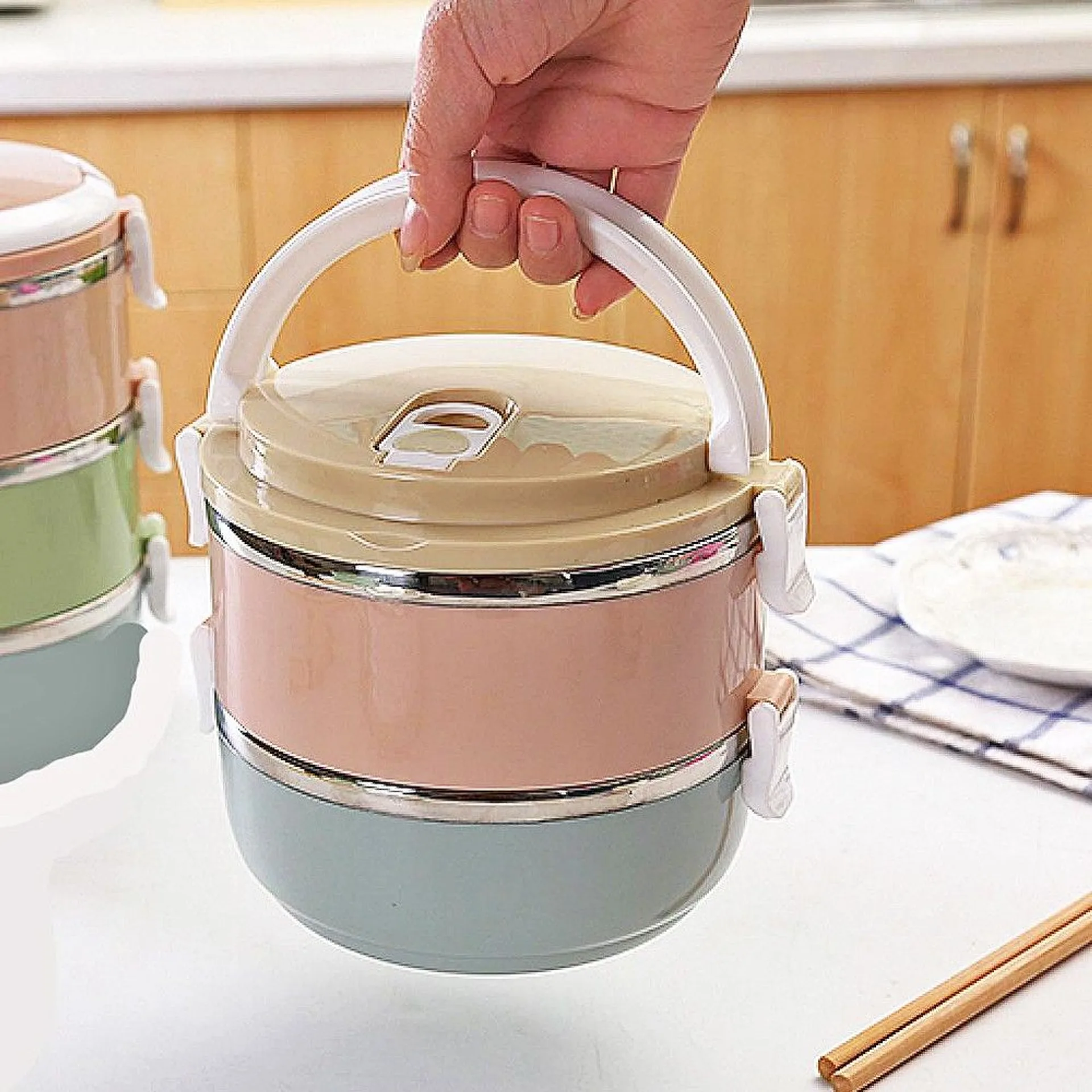 Hộp đựng cơm giữ nhiệt 2 tầng có nắp cao su chống tràn, cặp lồng cơm văn phòng (ảnh 5/5)