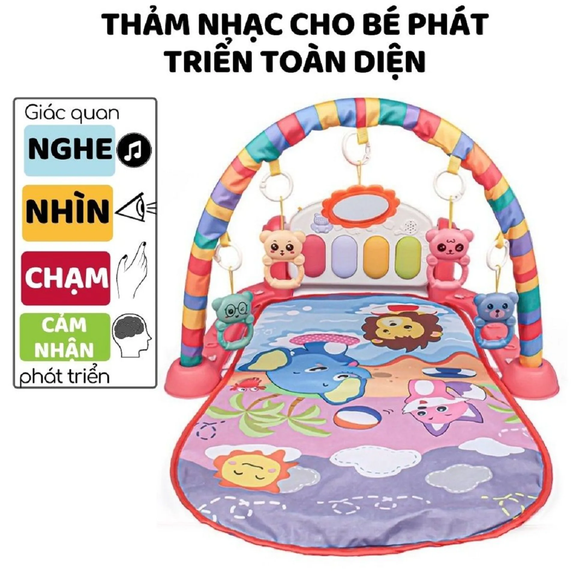 Thảm đàn chú voi vui nhộn cho bé, thảm nằm chơi có nhạc, thảm cho trẻ sơ sinh