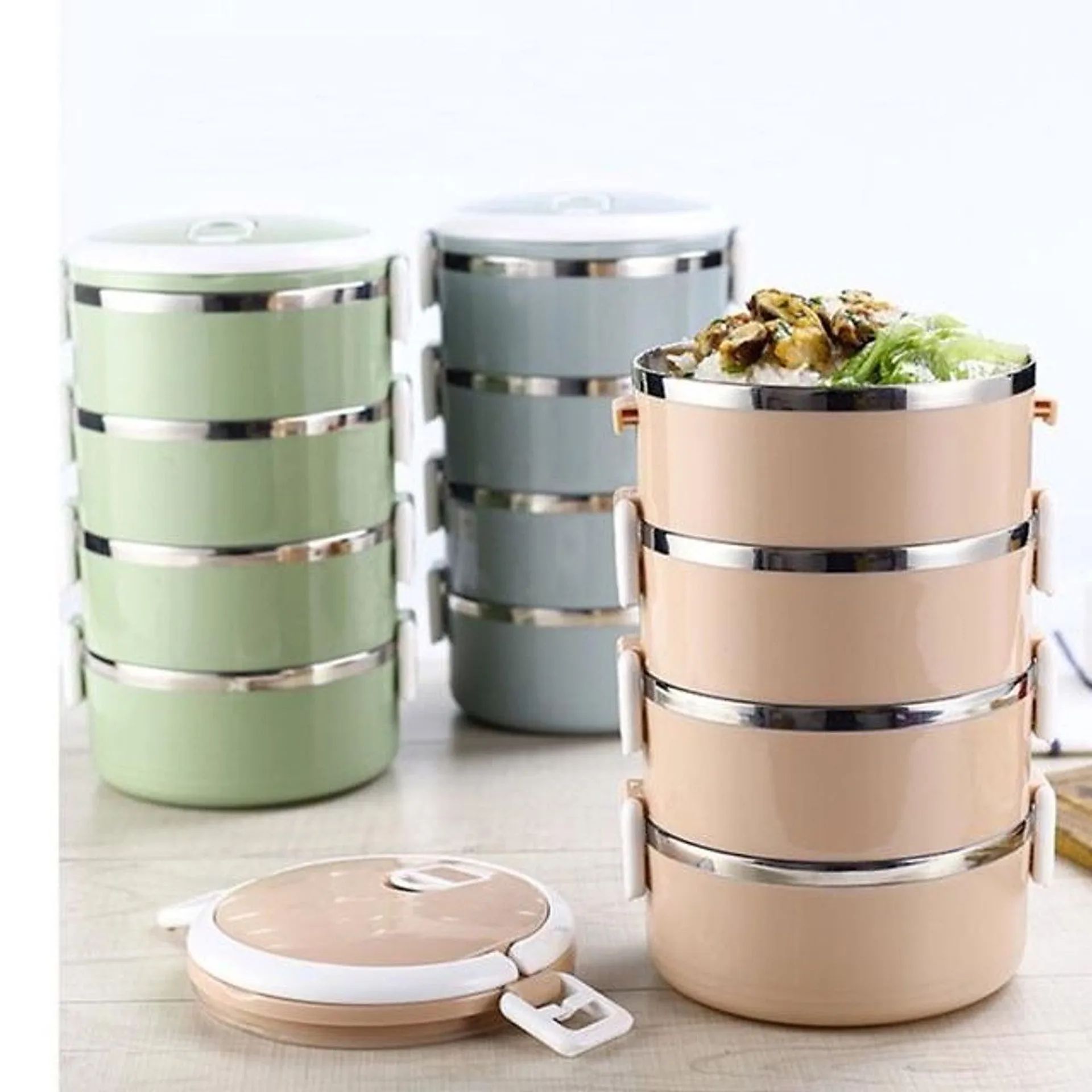 Hộp đựng cơm, cặp lồng cơm giữ nhiệt lúa mạch ruột inox 4 tầng , có quai sách tiện lợi (ảnh 4/6)