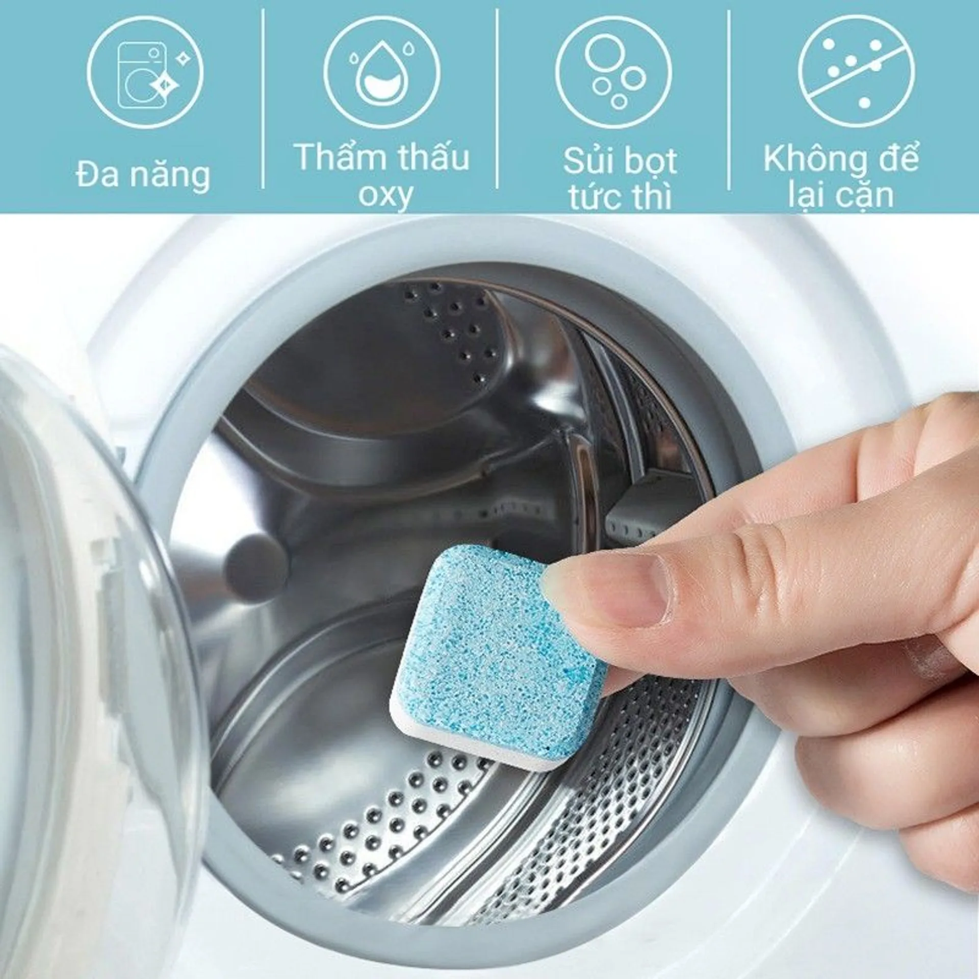 Hộp 12 viên tẩy vệ sinh diệt khuẩn, tẩy sạch chất cặn, mảng bám, ẩm mốc hiệu quả  cho lồng máy giặt (ảnh 4/5)