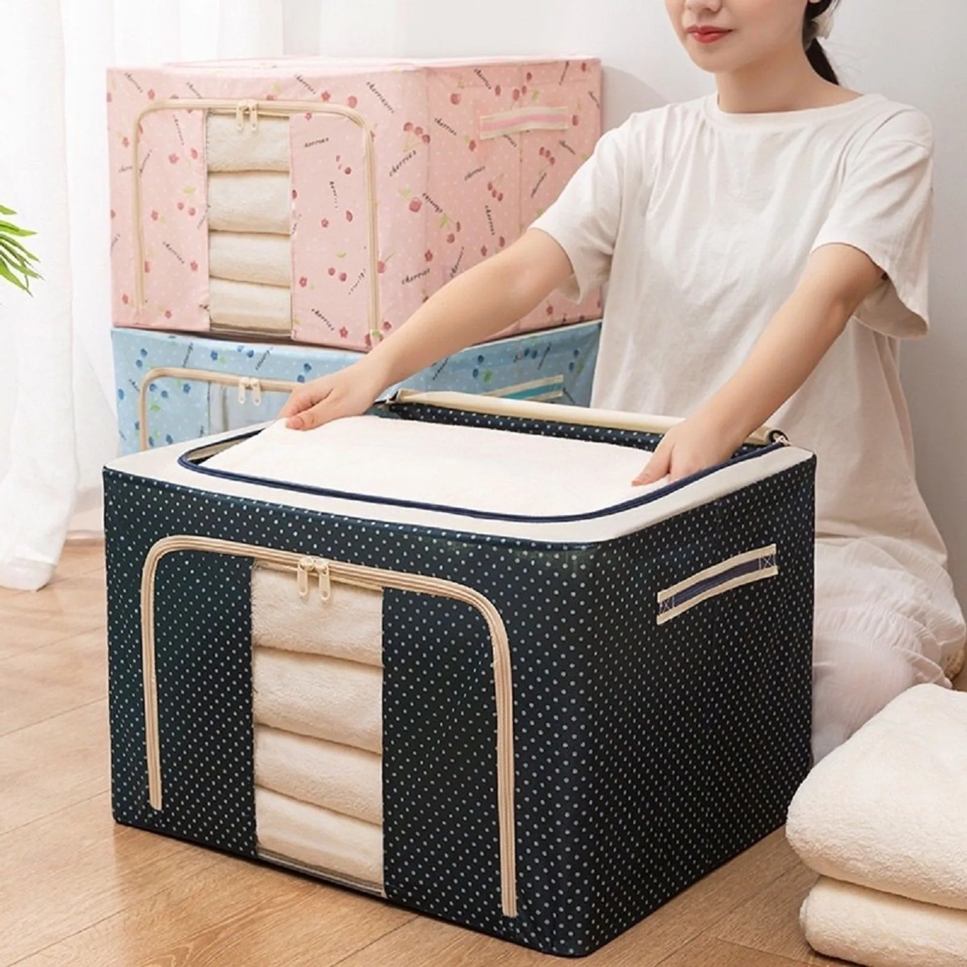 Túi đựng chăn màn khung sắt cao cấp tiện lợi, hộp đựng quần áo chăn màn gấp gọn (ảnh 2/5)