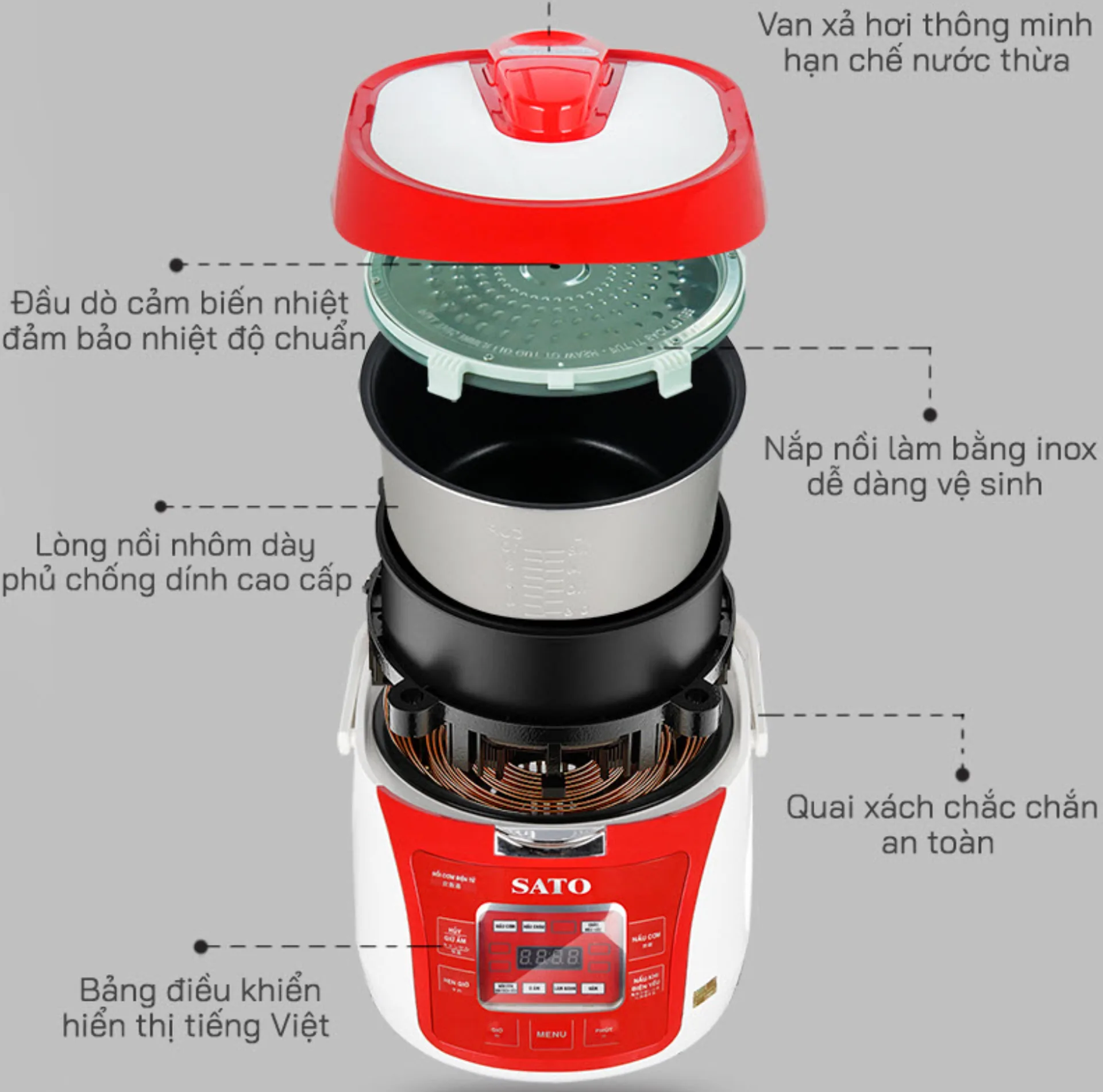 Nồi cơm điện tử SATO 18DT017 (D) 1.8L (ảnh 2/5)