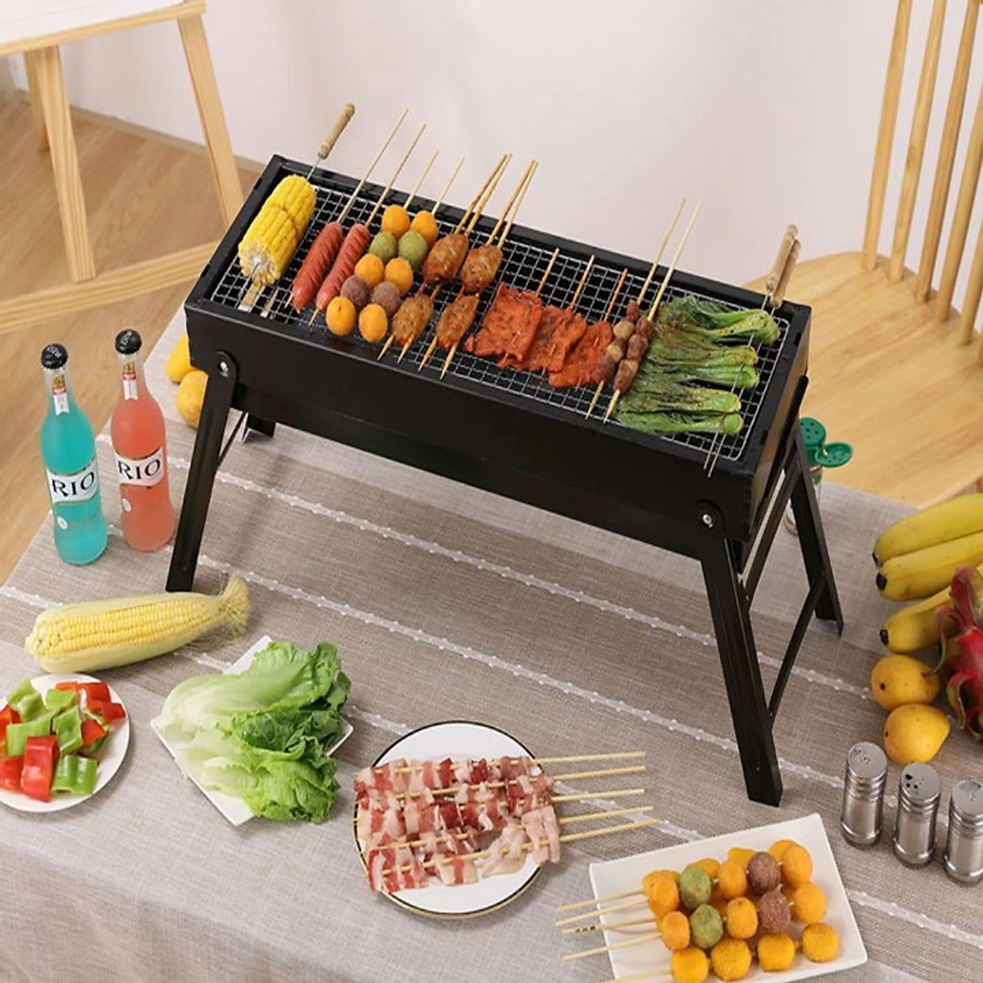 Bếp nướng than hoa dài chống khói hình chữ nhật, bếp nướng bbq ngoài trời (ảnh 2/5)