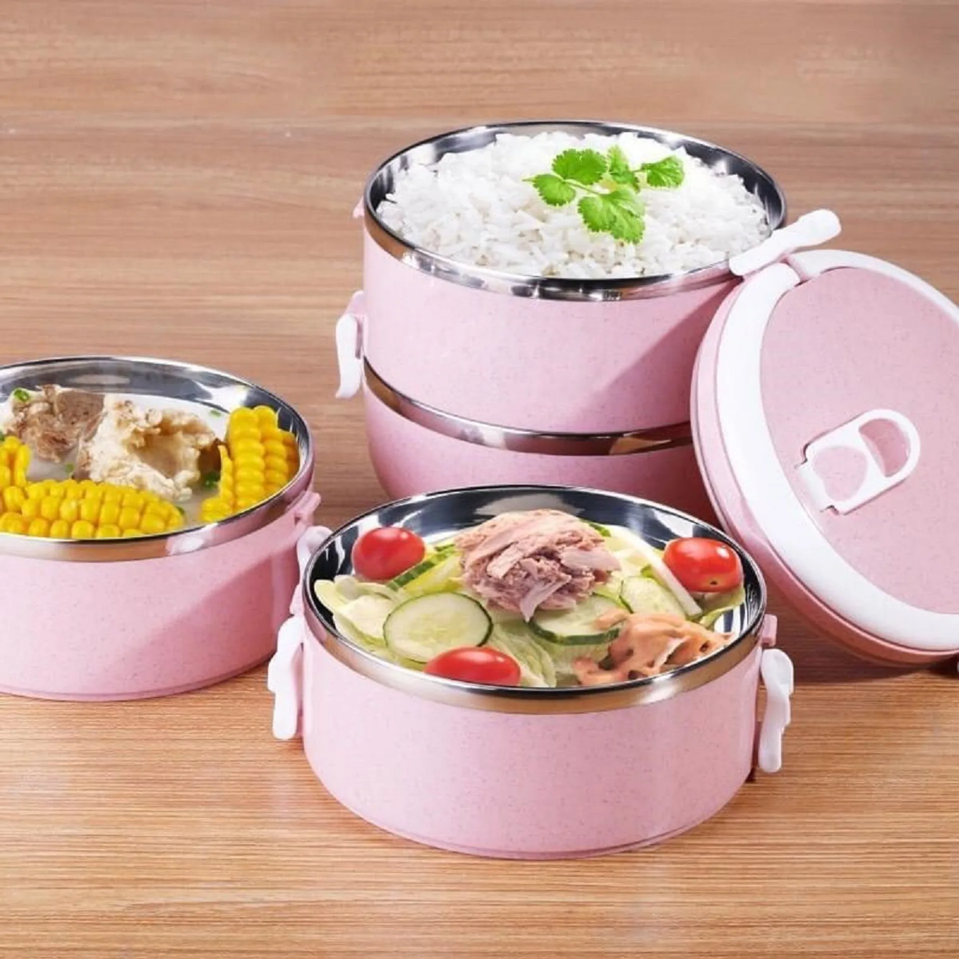 Hộp đựng cơm giữ nhiệt 2 tầng có nắp cao su chống tràn, cặp lồng cơm văn phòng (ảnh 2/5)