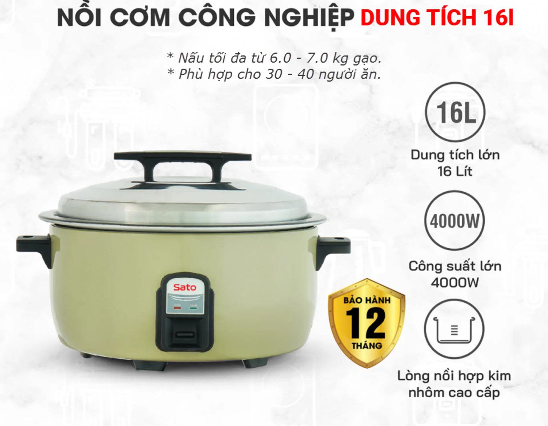 Nồi cơm điện công nghiệp Sato 160C011/Q16 16 Lít