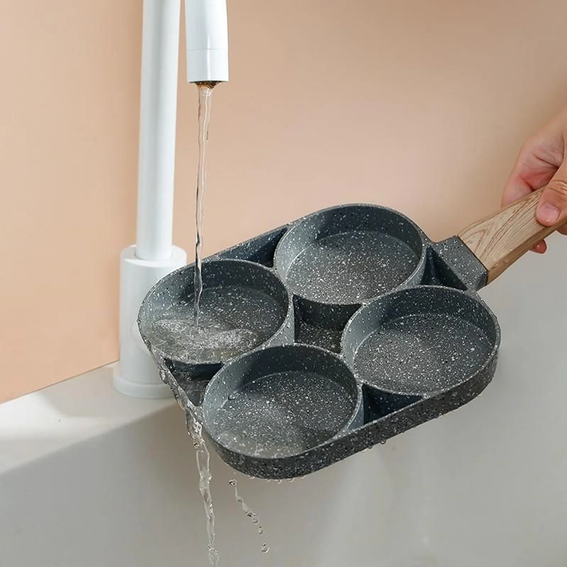 Chảo chiên rán trứng làm bánh 4 ngăn, chảo chống dính cao cấp tay cầm gỗ 4 ngăn (ảnh 2/5)