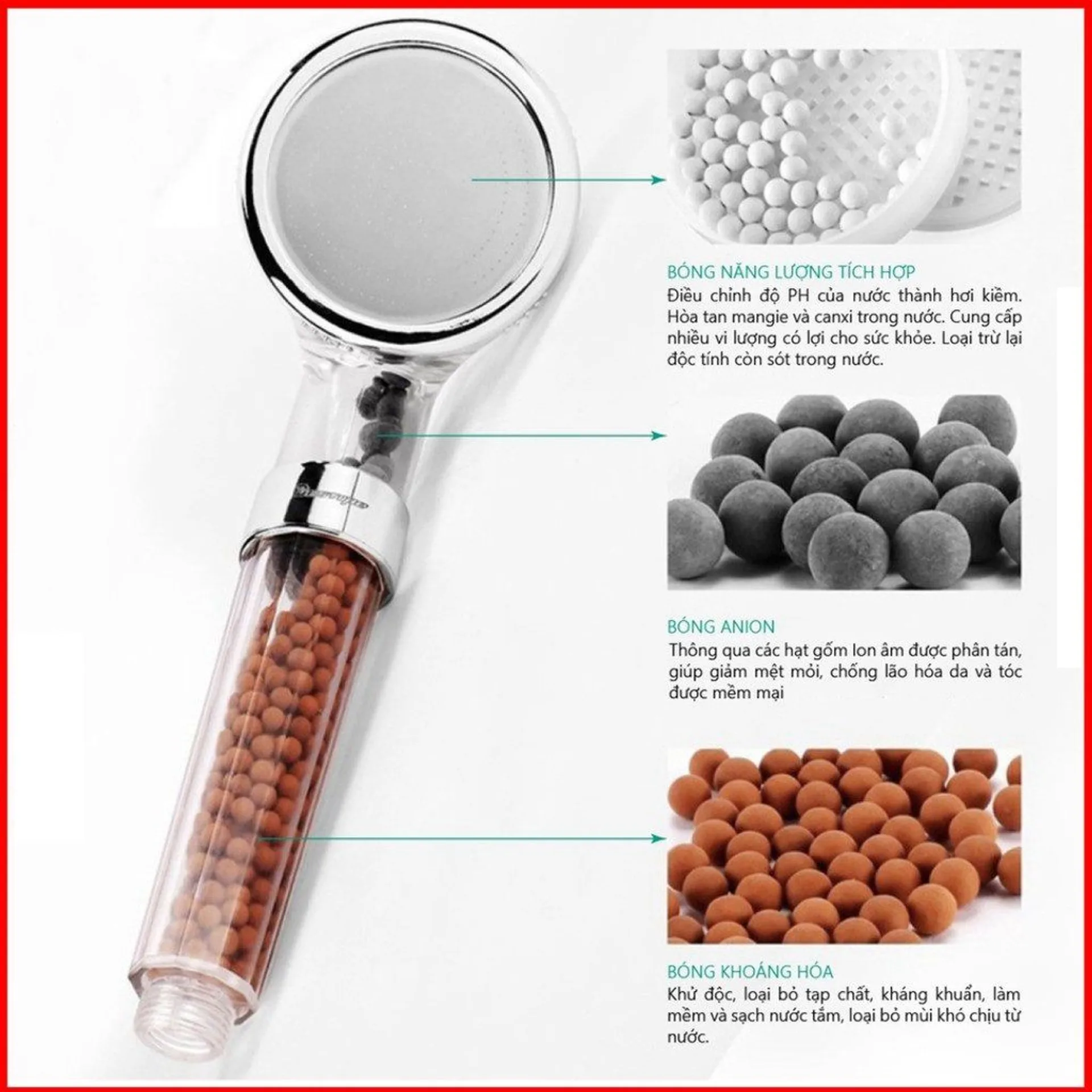 Vòi sen tăng áp có hạt lọc nano kèm dây, bộ vòi sen tắm lọc nước (ảnh 5/6)