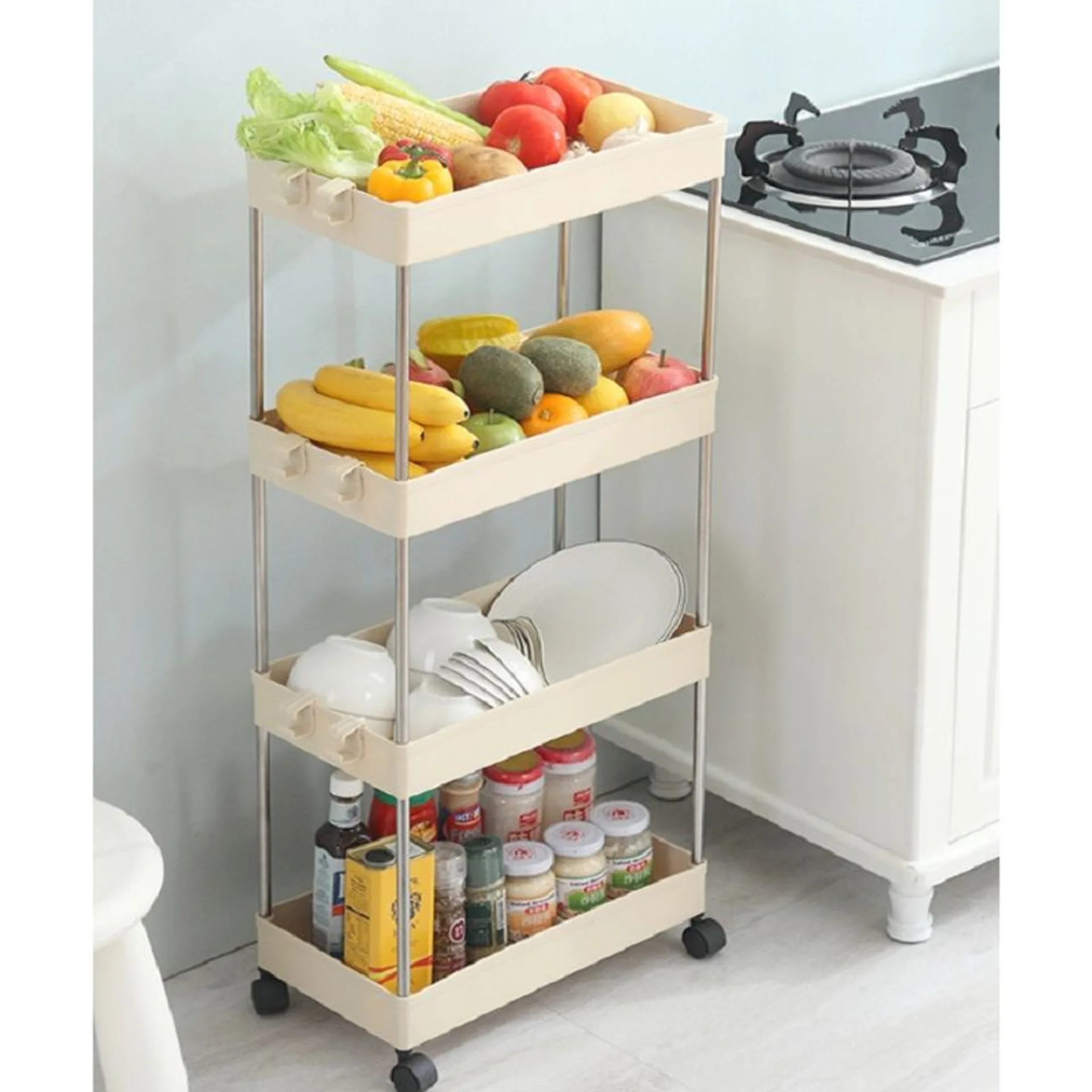 Kệ đựng đồ đa năng 4 tầng có bánh xe, kệ đẩy chuyển dụng cho spa (ảnh 3/5)