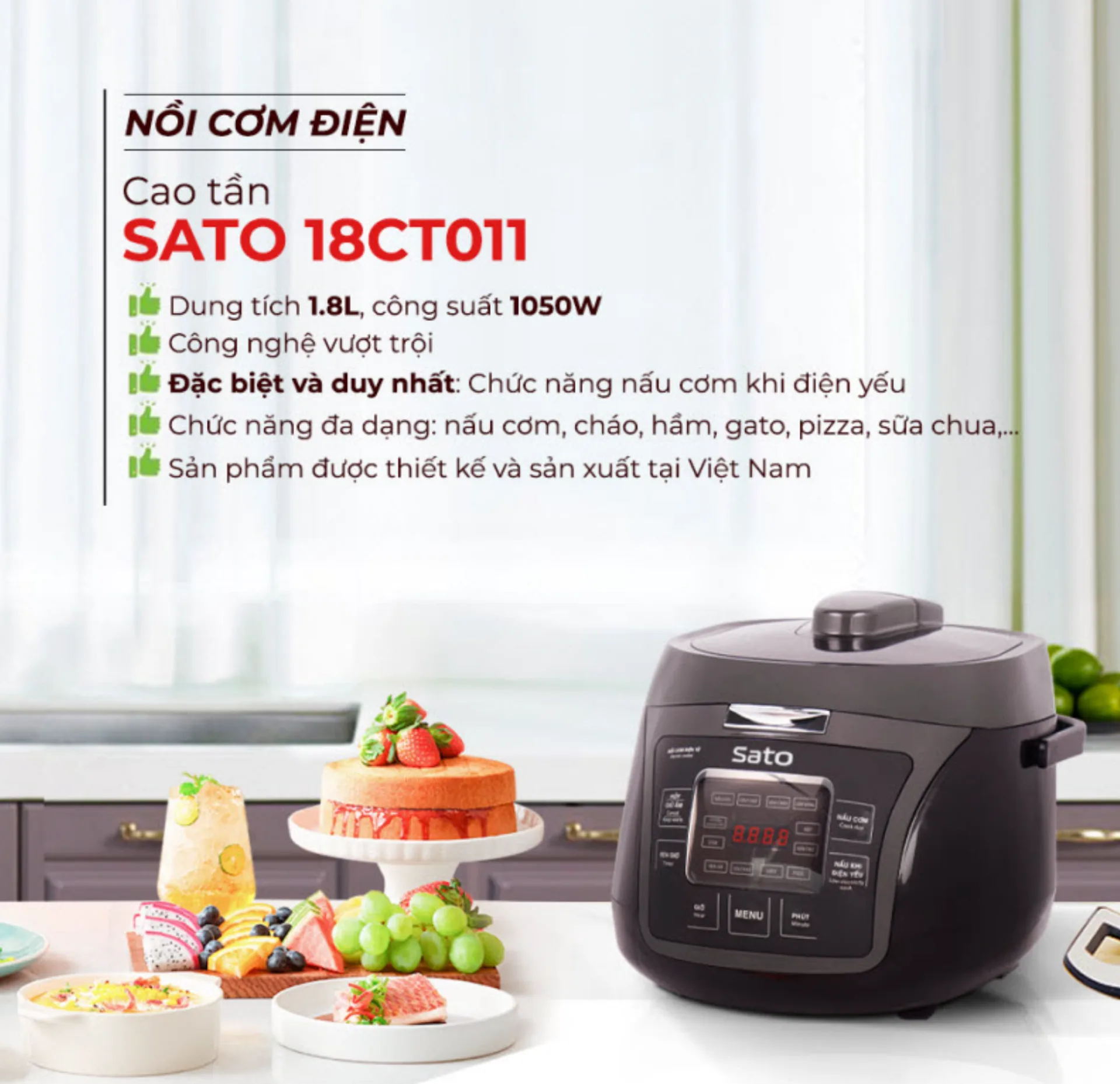 Nồi cơm điện cao tần Sato 18CT015 1.8L (ảnh 5/5)
