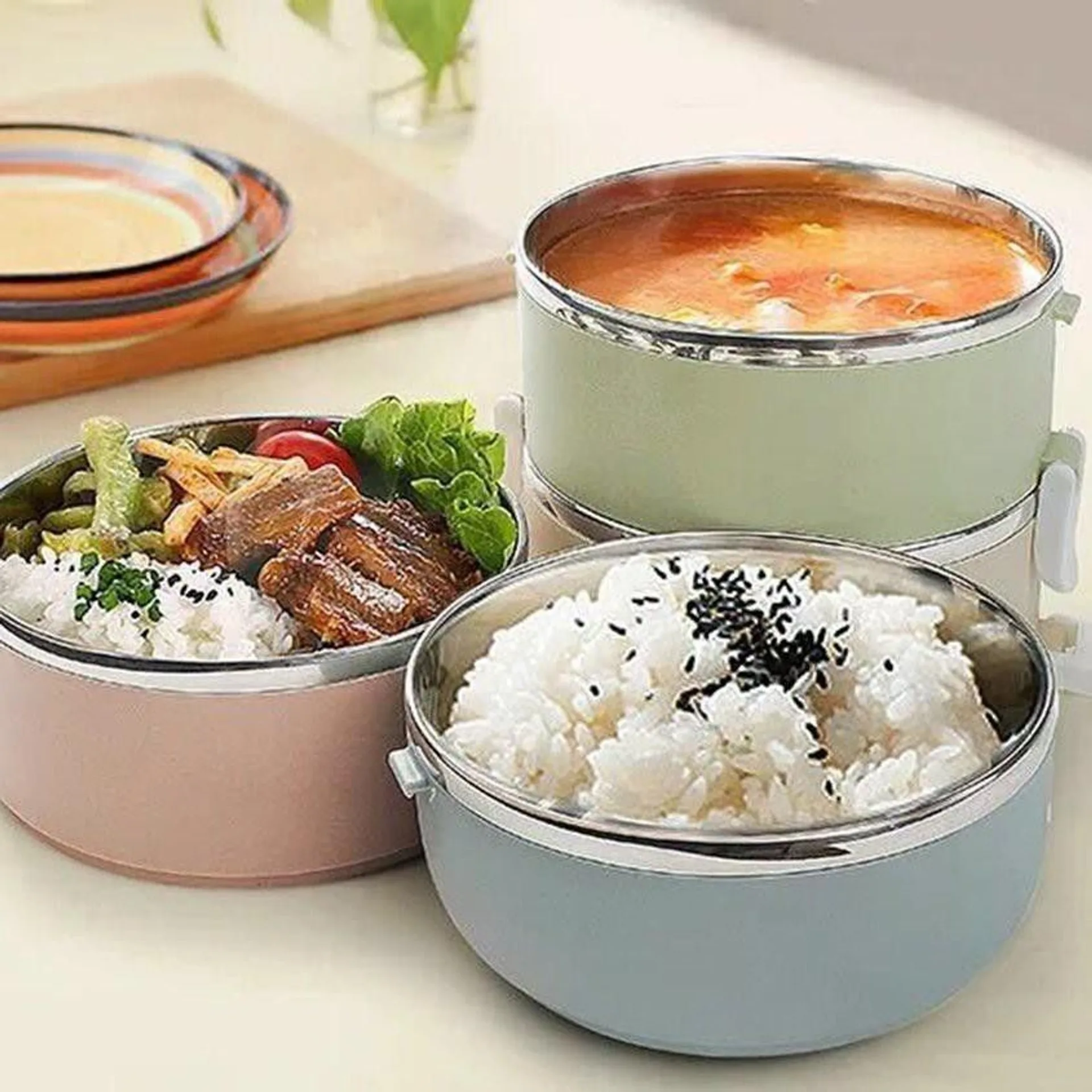 Hộp đựng cơm giữ nhiệt 2 tầng có nắp cao su chống tràn, cặp lồng cơm văn phòng (ảnh 3/5)