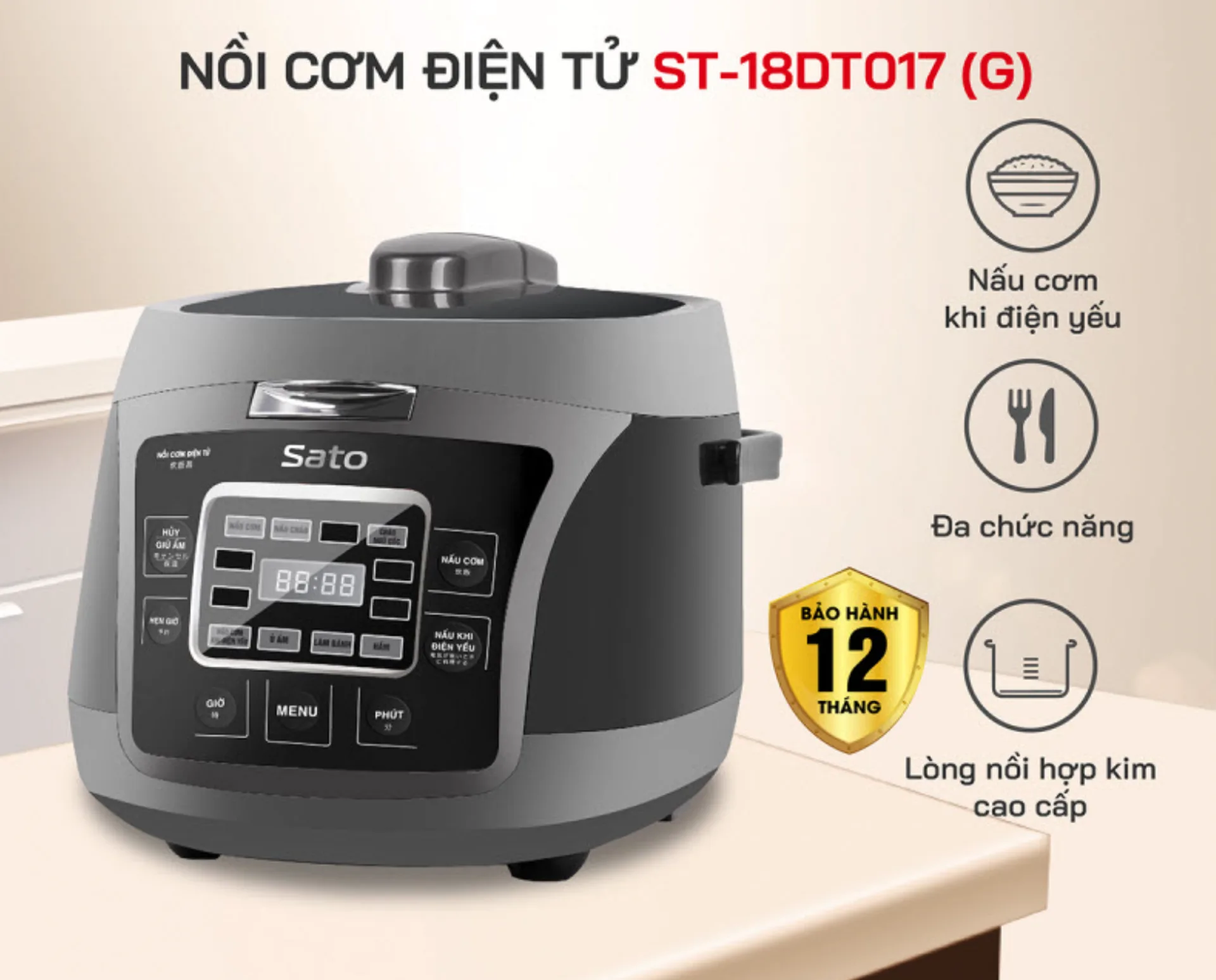 Nồi cơm điện tử SATO 18DT017 (G) 1.8L