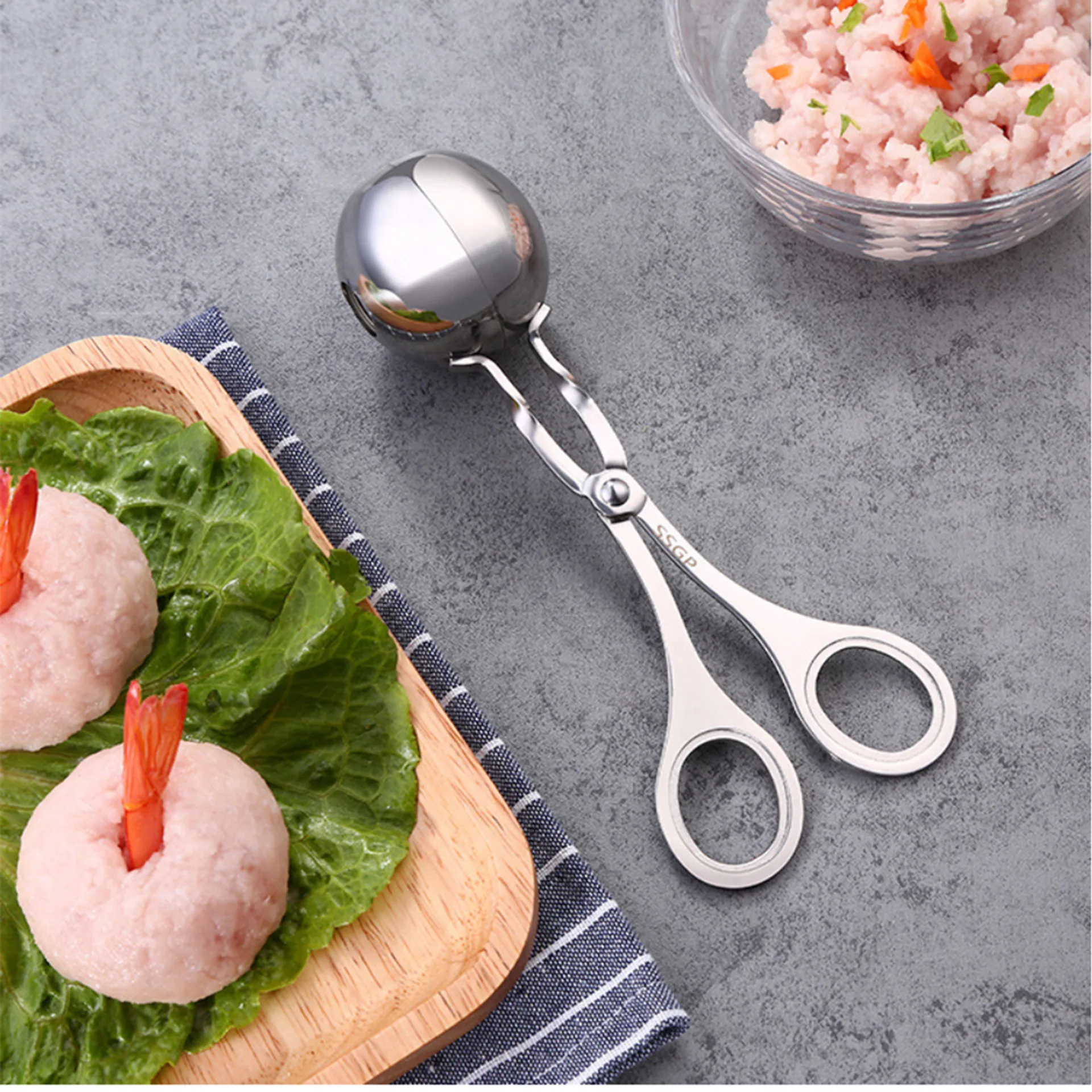 Dụng cụ kẹp thịt viên chả viên inox đa năng, kẹp thịt viên tròn