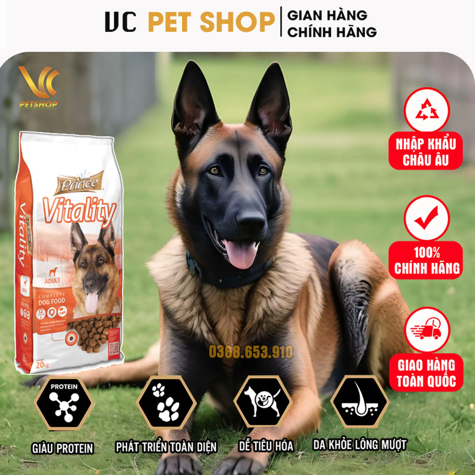 Thức Ăn Hạt Cho Chó Malinois Prince Vitality - Cám Hạt Cho Chó Becgie Bỉ