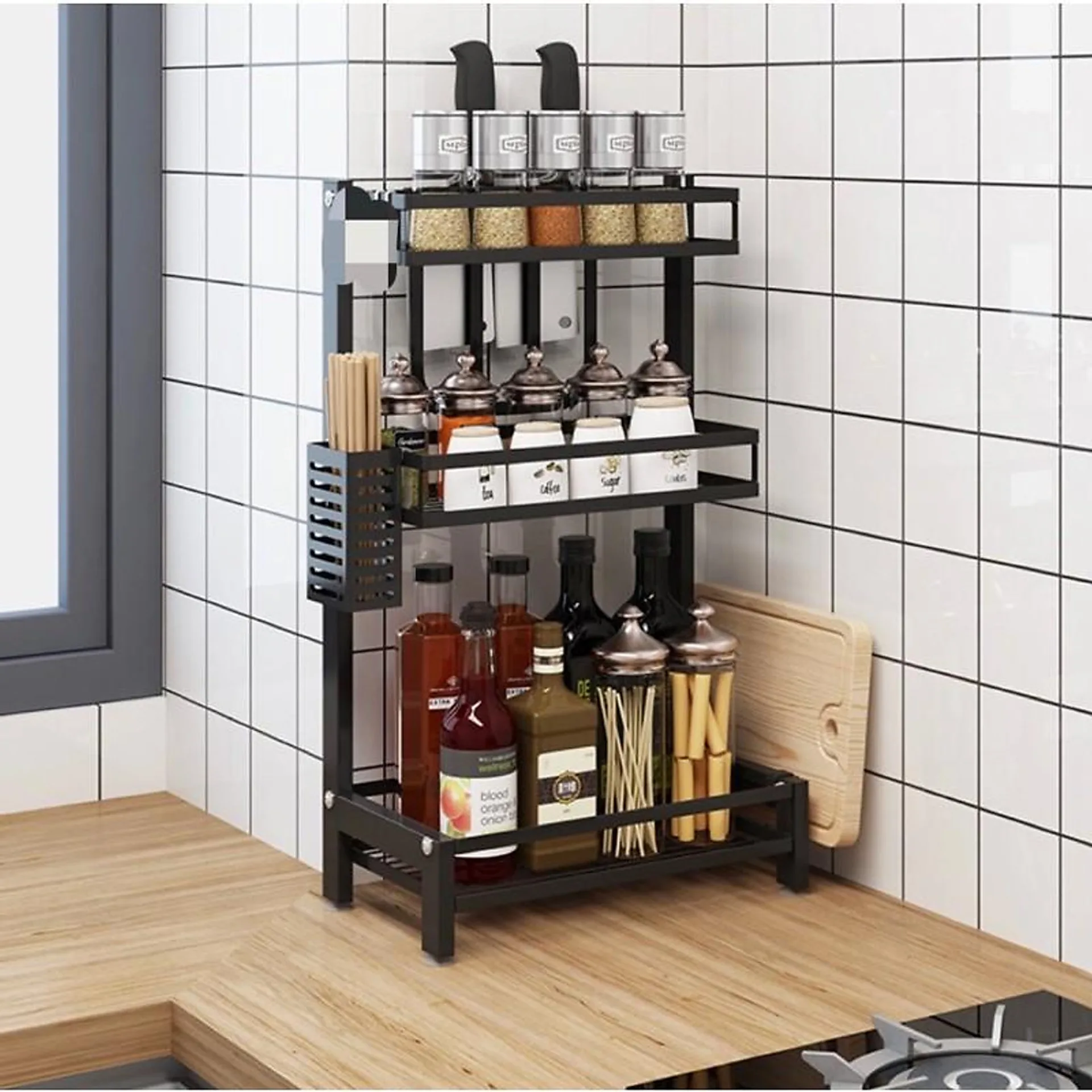 Kệ gia vị nhà bếp 3 tầng sơn tĩnh điện chống gỉ, kệ nhà bếp, kệ đựng dao thớt đũa