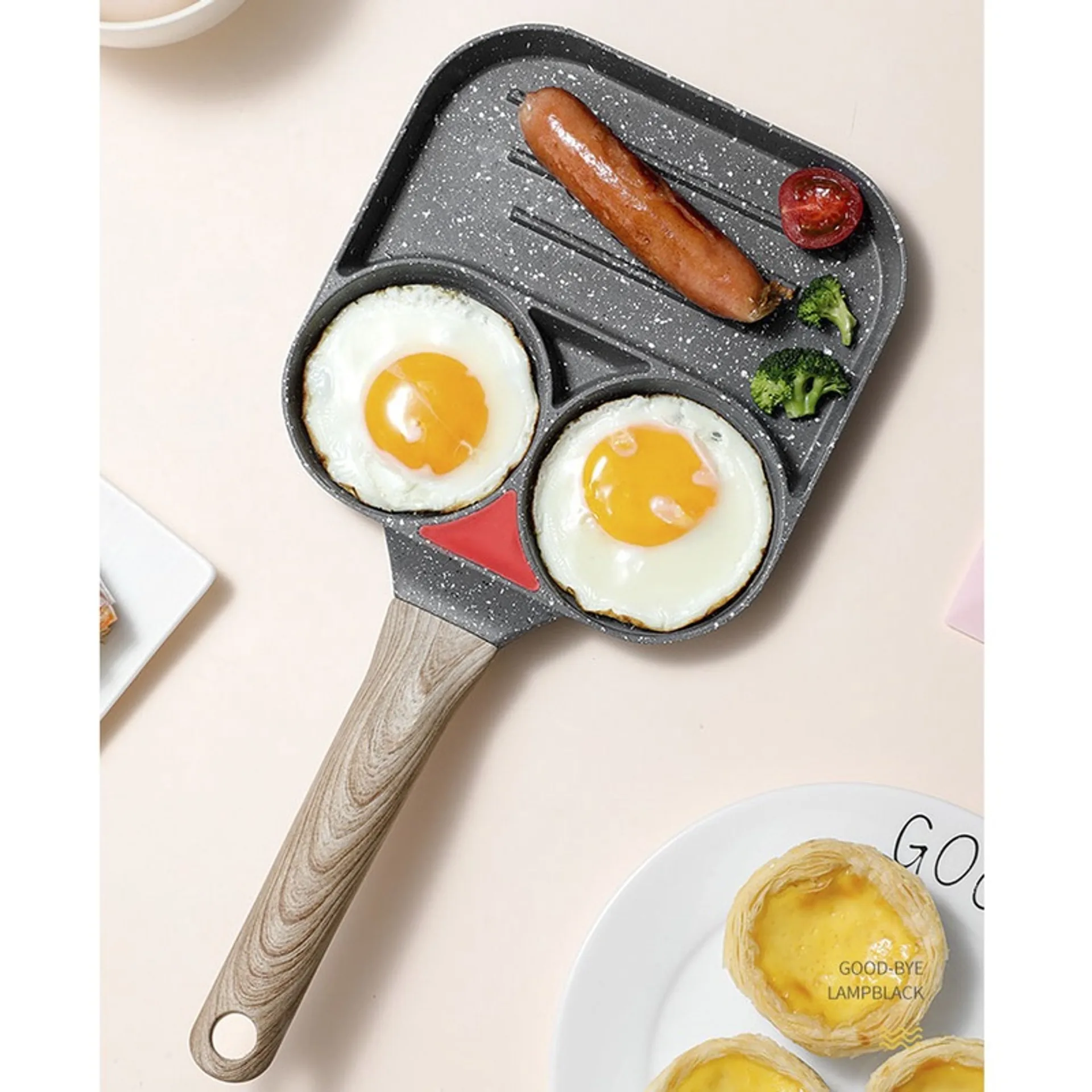 Chảo đá chia ô 3 ngăn chiên rán chống dính tốt dùng cho mọi loại bếp