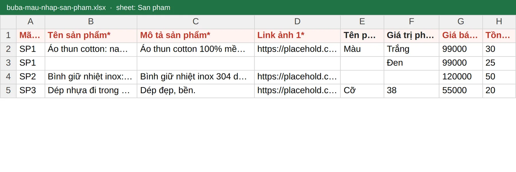 Ví dụ file Excel đã điền