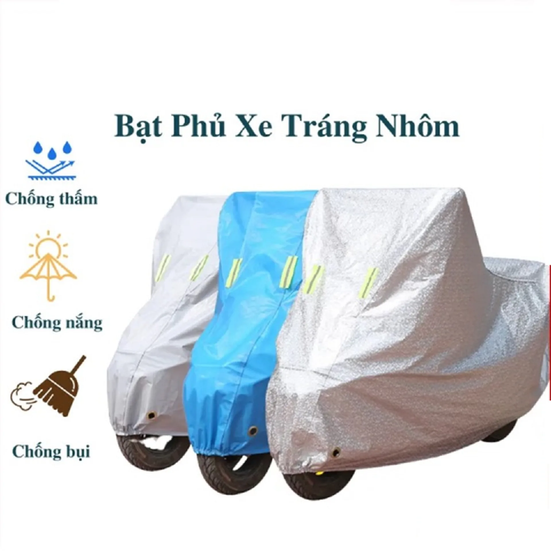 Bạt phủ xe máy tráng nhôm cao cấp chống mưa cách nhiệt, áo trùm xe máy
