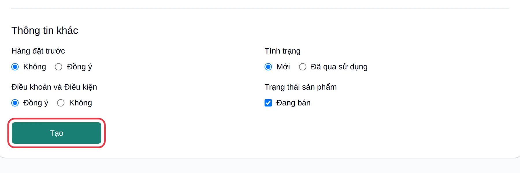 Bấm Tạo để hoàn tất