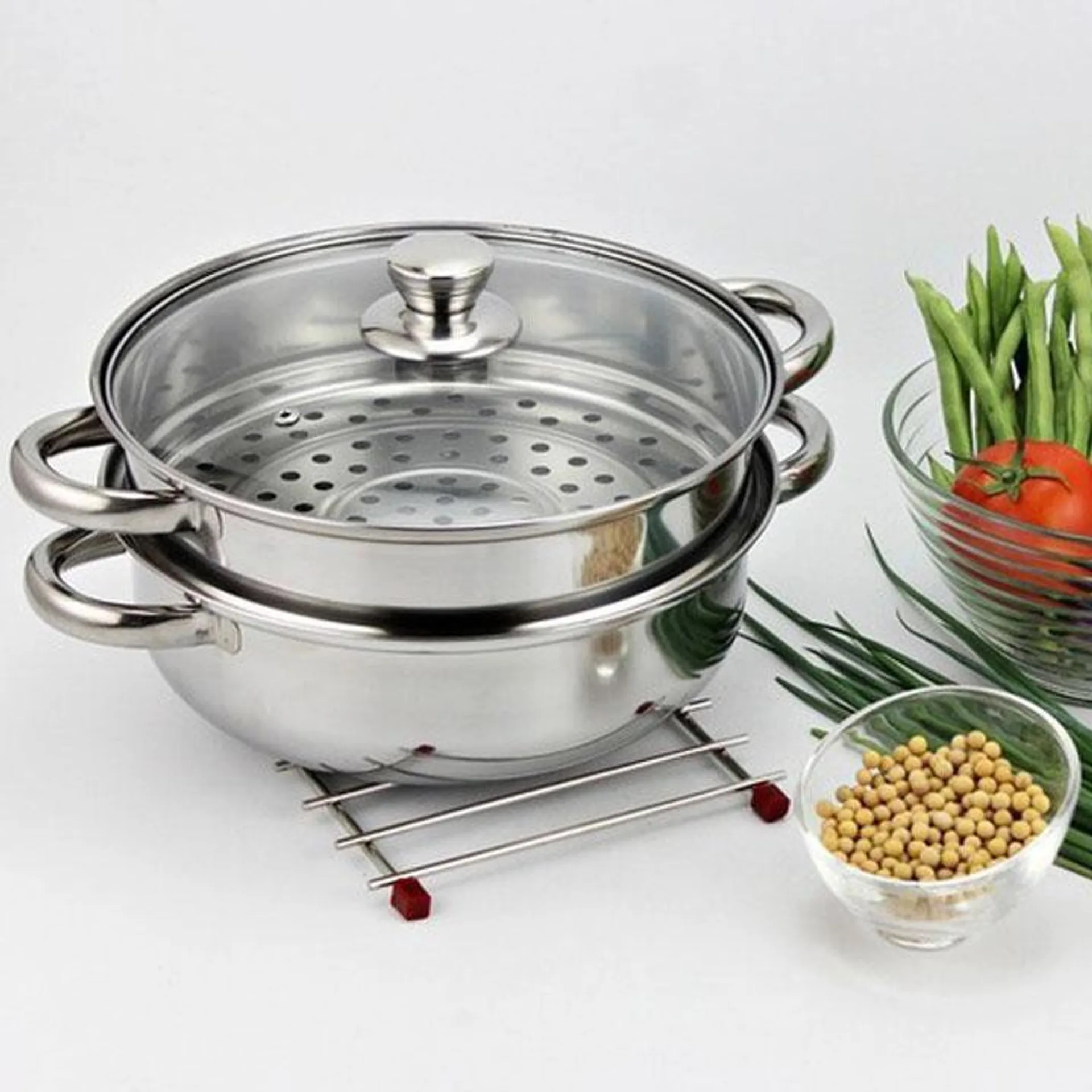 Nồi hấp inox đa năng 2 tầng size 28 cm, xửng hấp cách thủy