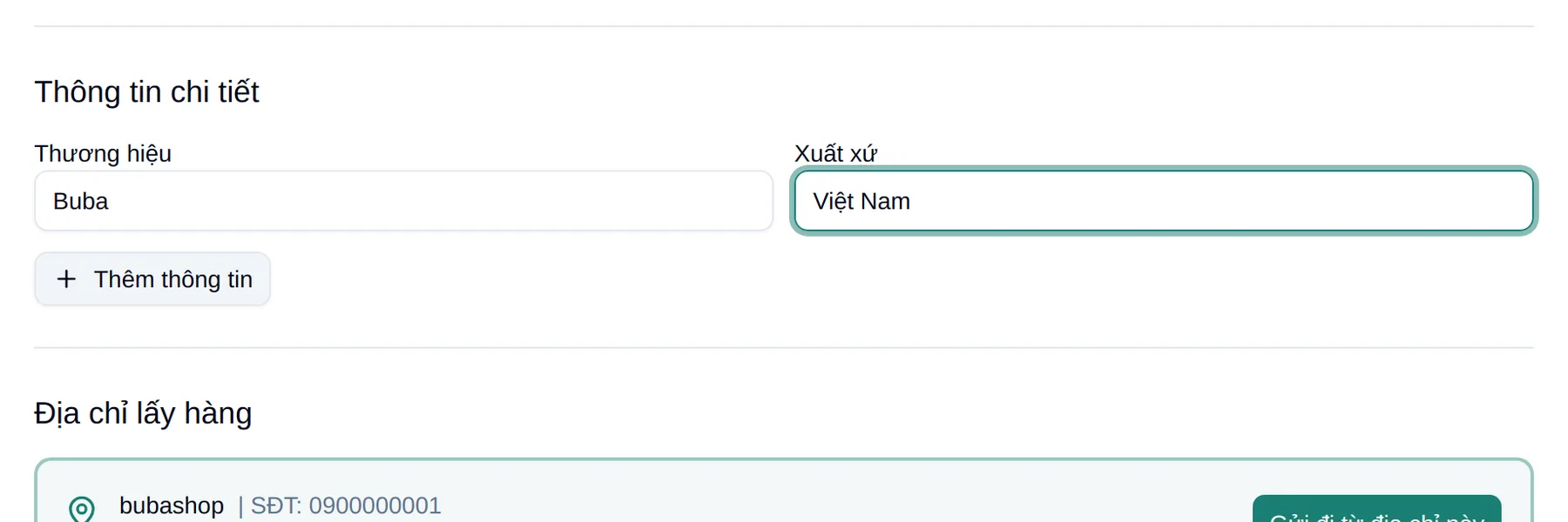 Nhập thương hiệu và xuất xứ