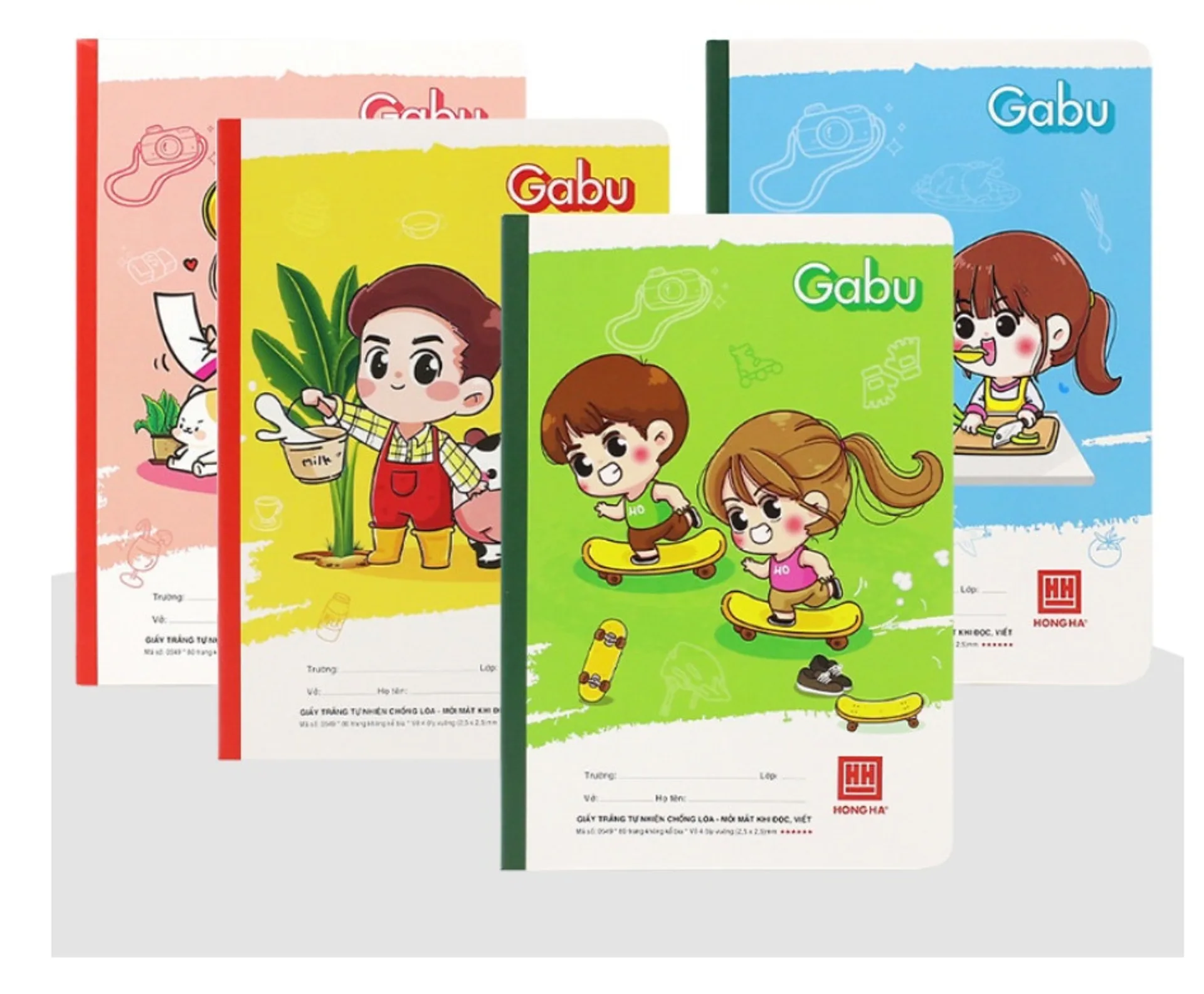 Set 5 quyển vở 4 ô ly Hồng Hà Gabu 80 trang