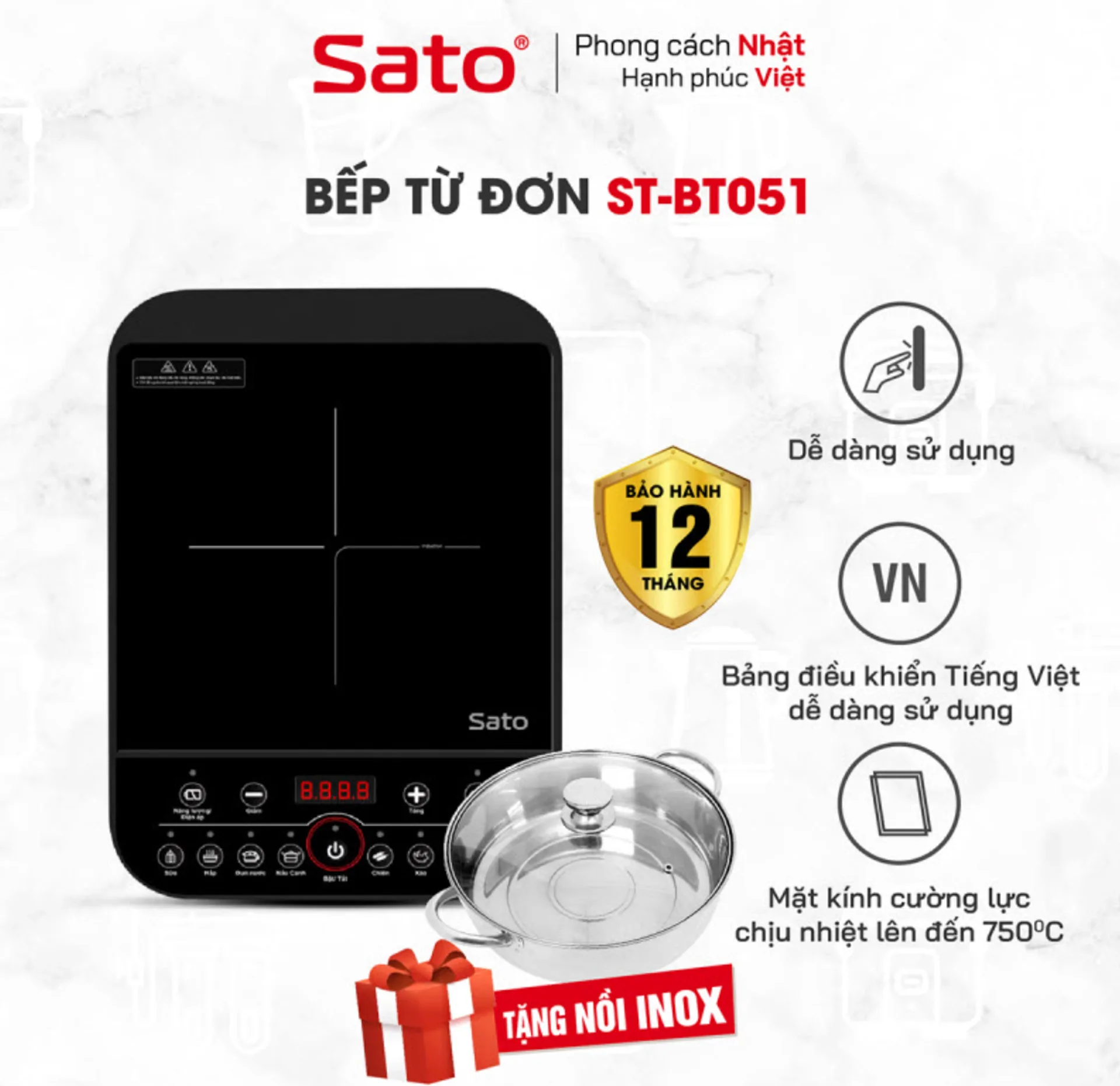 Bếp từ đơn SATO BT051 (tặng nồi lẩu inox)