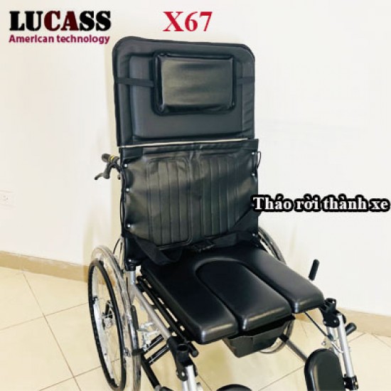 Xe lăn đa năng Lucass X67 có bô vệ sinh, ngả nằm, chống lật
