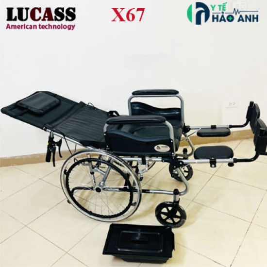 Xe lăn đa năng Lucass X67 có bô vệ sinh, ngả nằm, chống lật
