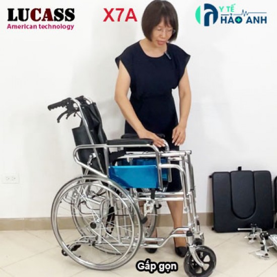 Xe lăn đa năng Lucass X7A có bô vệ sinh, ngả nằm, chống lật
