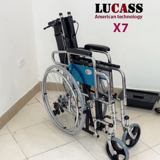 Xe lăn đa năng Lucass X7 có bô vệ sinh, ngả nằm, chống lật
