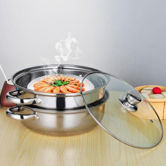 Nồi hấp inox đa năng 2 tầng size 28 cm, xửng hấp cách thủy
