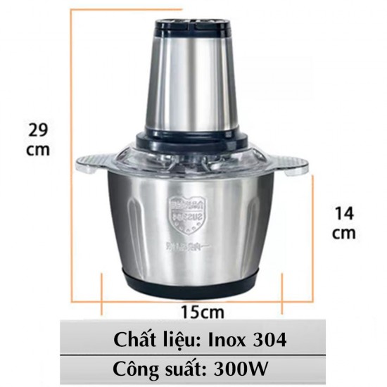 Máy xay thịt đa năng cối inox 304 dung tích 2 lít công suất 250W, máy xay thịt 4 lưỡi, máy xay sinh tố
