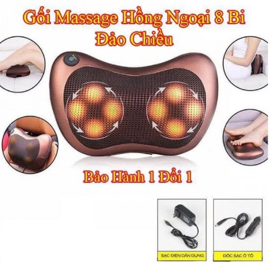 Gối massage hồng ngoại 8 bi, máy massage cổ vai gáy
