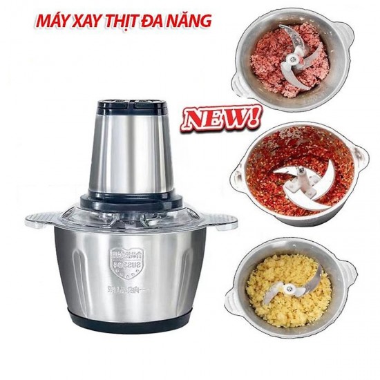 Máy xay thịt đa năng cối inox 304 dung tích 2 lít công suất 250W, máy xay thịt 4 lưỡi, máy xay sinh tố
