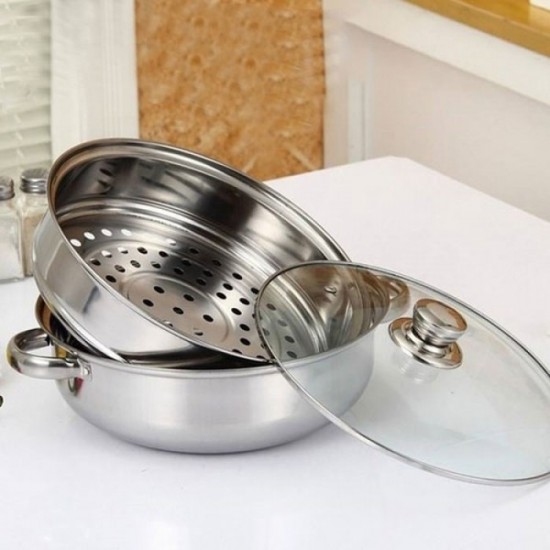 Nồi hấp inox đa năng 2 tầng size 28 cm, xửng hấp cách thủy
